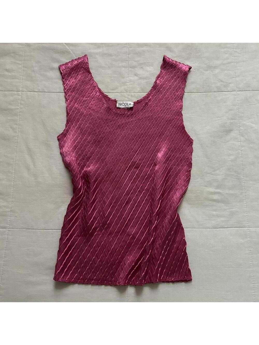 Nicola Pink Diamond Pleated Shell Tank Top Size S/M